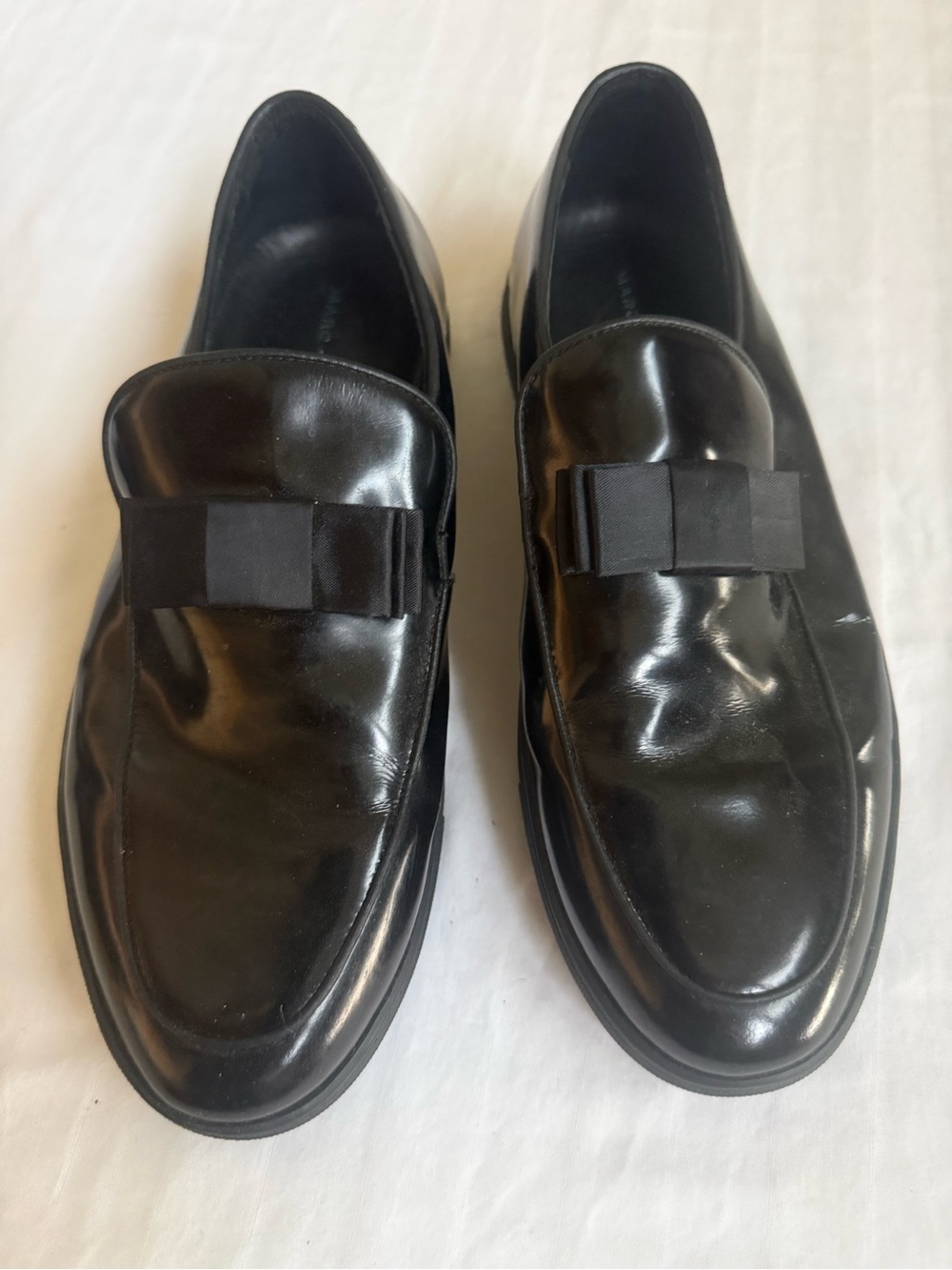 Men's Black Leather Slip-On Loafers with Ribbon Accent